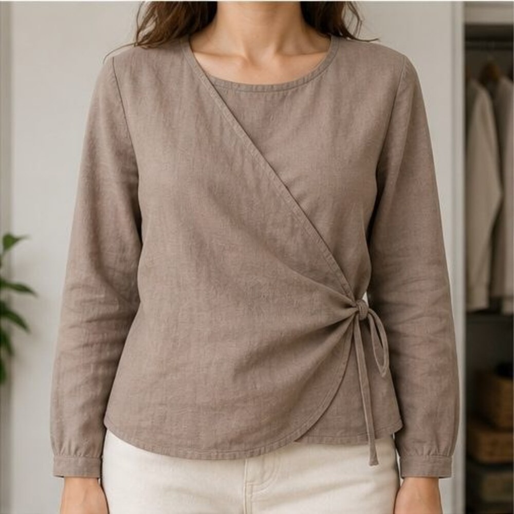 Taupe Ruffle Blouse - Picture 2 of 6